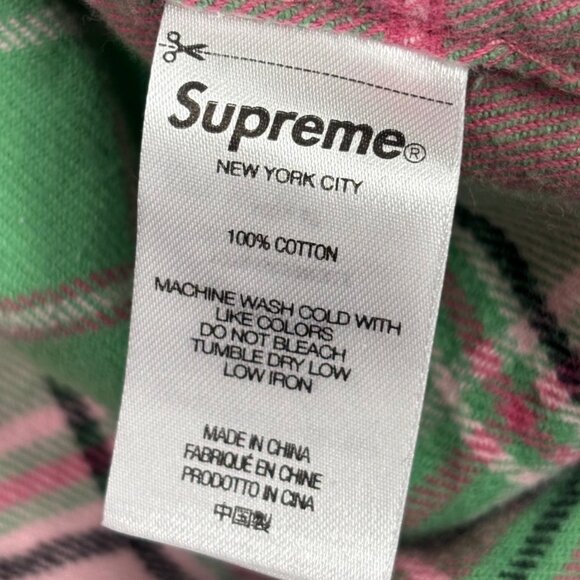 SUPREME Plaid Flannel Shirt FW22 Men's M Button Down Cotton Collared Pink Green - Picture 9 of 11